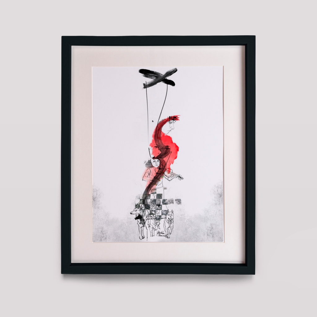 "Marionetka" z cyklu Laboratorium ArtDHD, technika mieszana, 2015