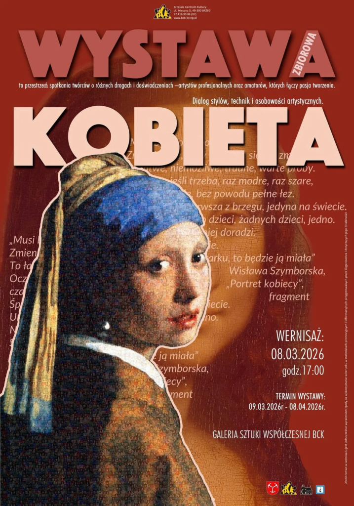 Plakat wystawy zbiorowej Kobieta, Galeria Sztuki Współczesnej BCK, Brzeg 2026