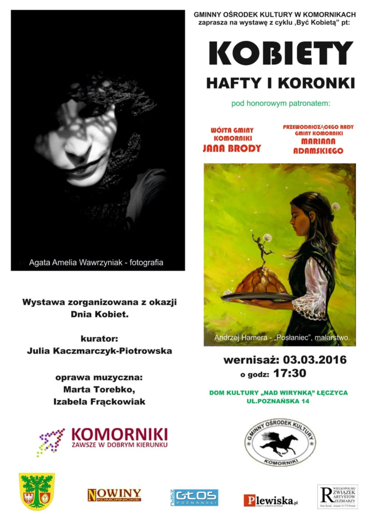 Zaproszenie na wystawę zbiorową Kobiety, hafty i koronki, Łęczyca 2016