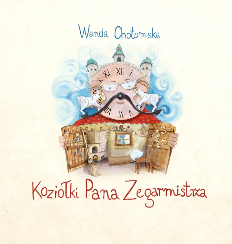 Projekt strony tytułowej książki Koziołki Pana Zegarmistrza Wandy Chotomskiej, ilustracja Bogny Bogusławy Chmielewskiej